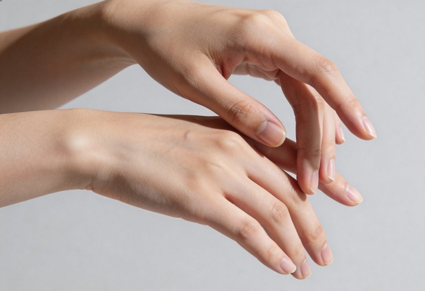Illustrative studio photograph of relaxed hands with natural contours