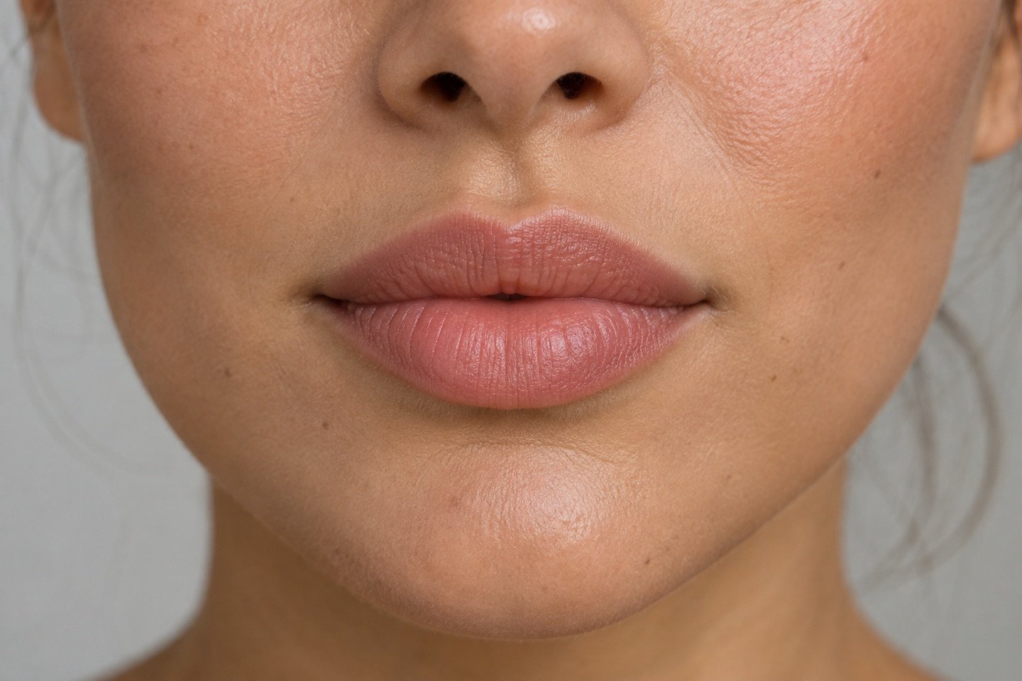 Illustrative frontal detail of the lip border and natural proportions