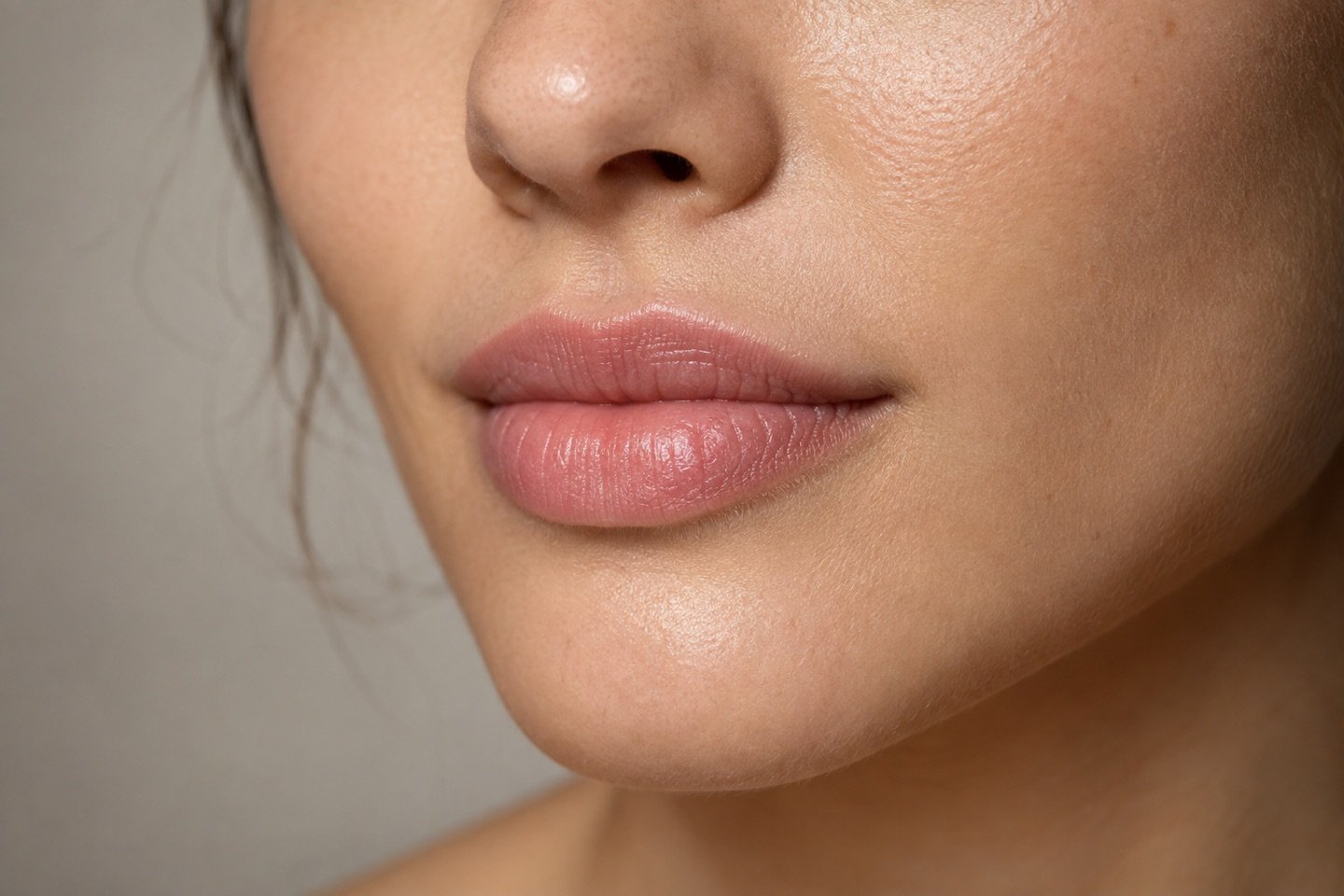 Illustrative lip detail with a soft sheen and visible natural texture