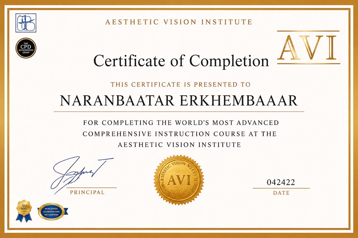 Aesthetic Vision Institute comprehensive instruction course certificate