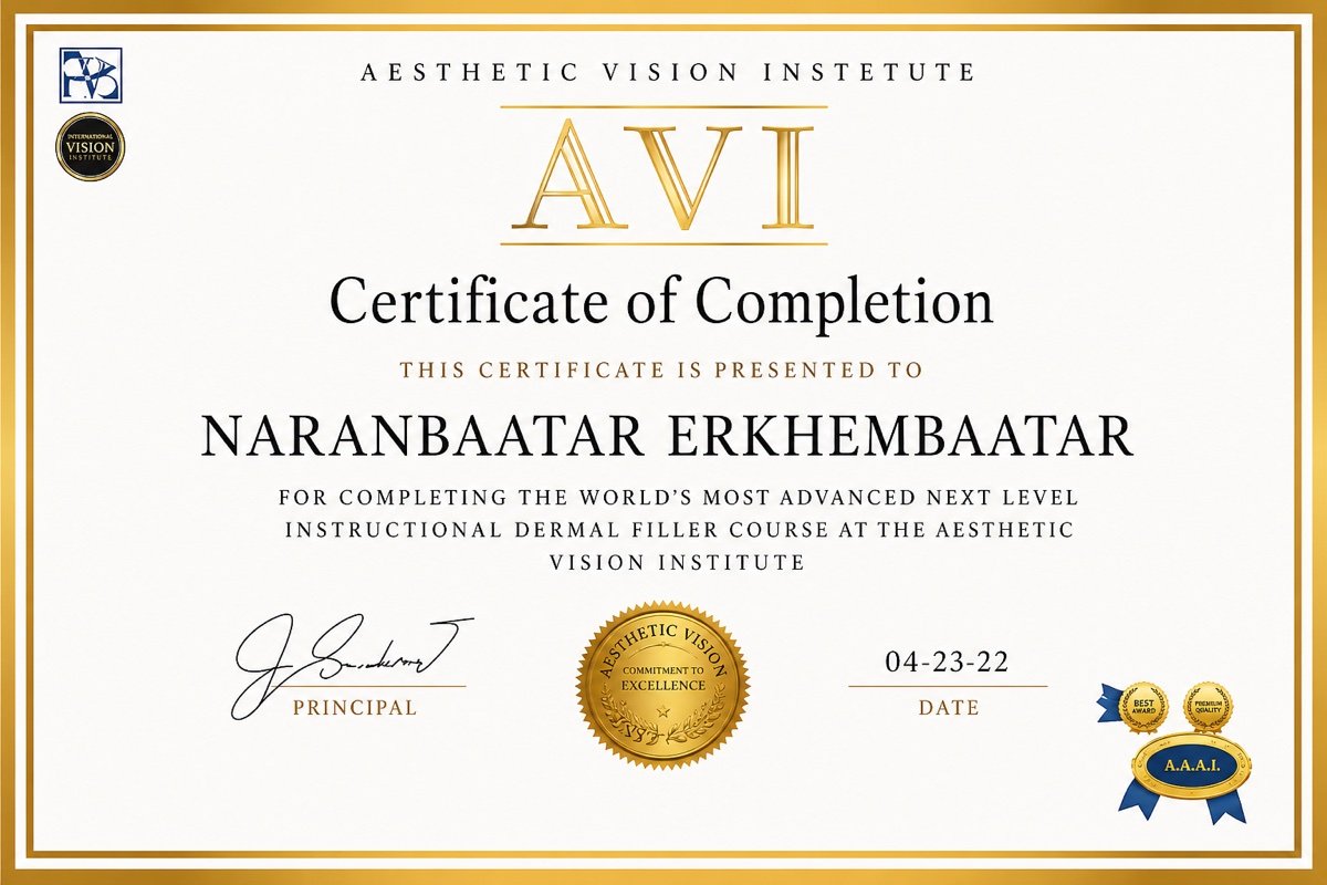 Aesthetic Vision Institute dermal filler course certificate